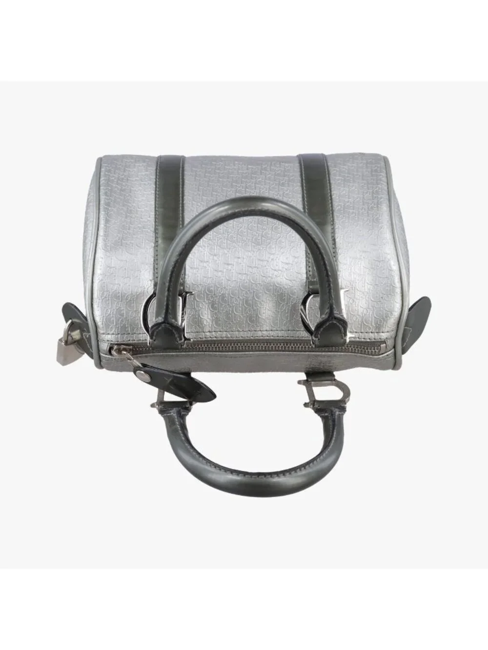 Dior Zucca Pattern Zucchino Glitter Logo Silver Gray Leather PZ Handbag